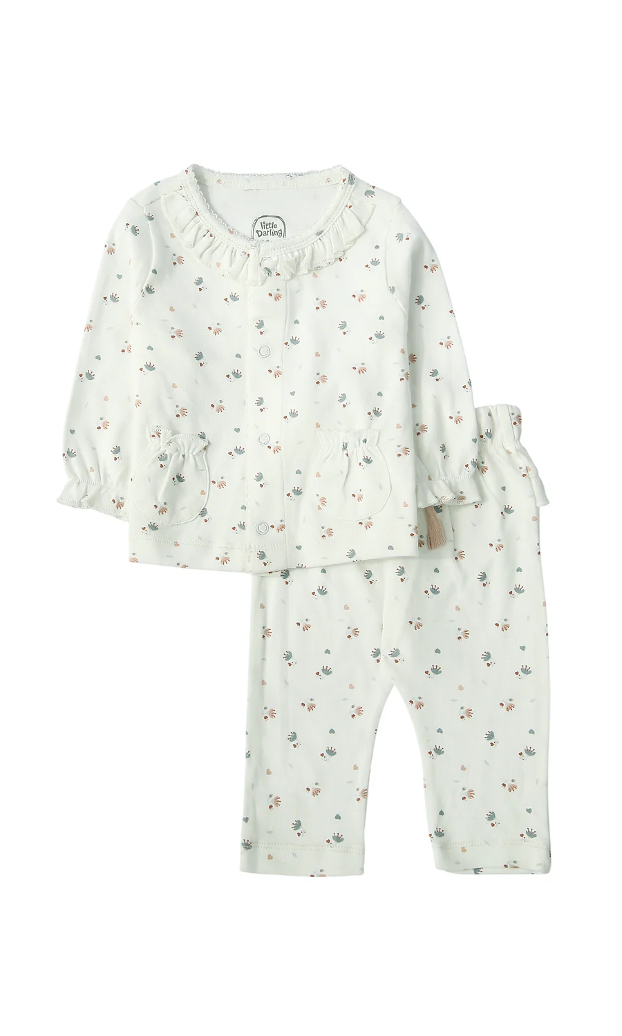Baby Girls Night Suit White Ditsy Hedgehog Floral Frill 2-Piece Pyjama Set