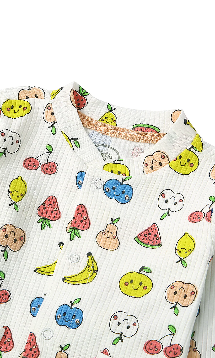 Baby Girls Night Suit White Kawaii Fruit Print Crinkle Cotton 2-Piece Pyjama Set - Image 2