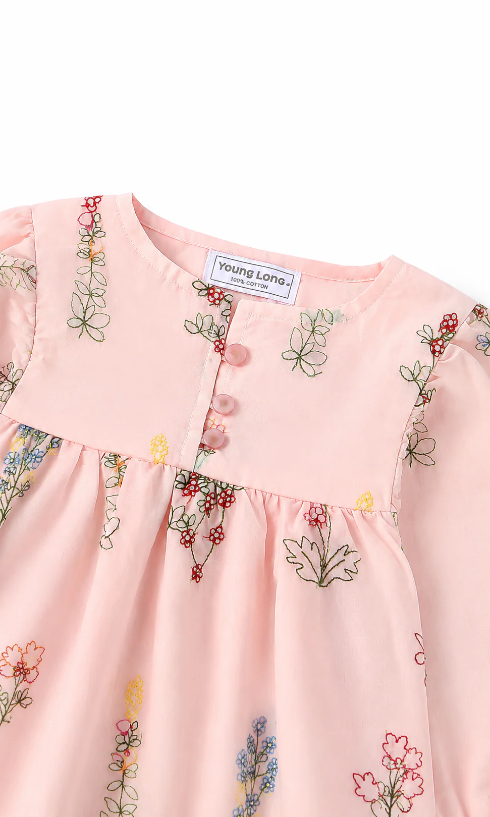 Baby Girls Pink Floral Embroidery Print Long Sleeve Bodysuit - Image 2