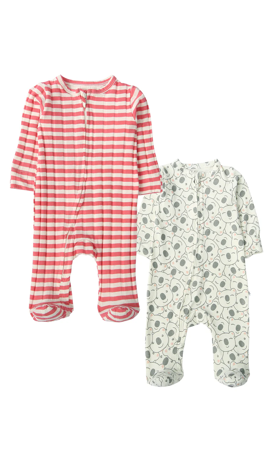 Baby Girls Pink Stripe and White Koala Print Footed Sleep Suit Pack of 2