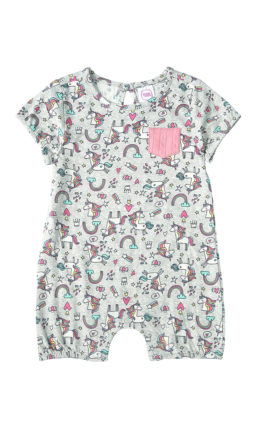 Baby Girls Romper White Grey Unicorn Rainbow Print