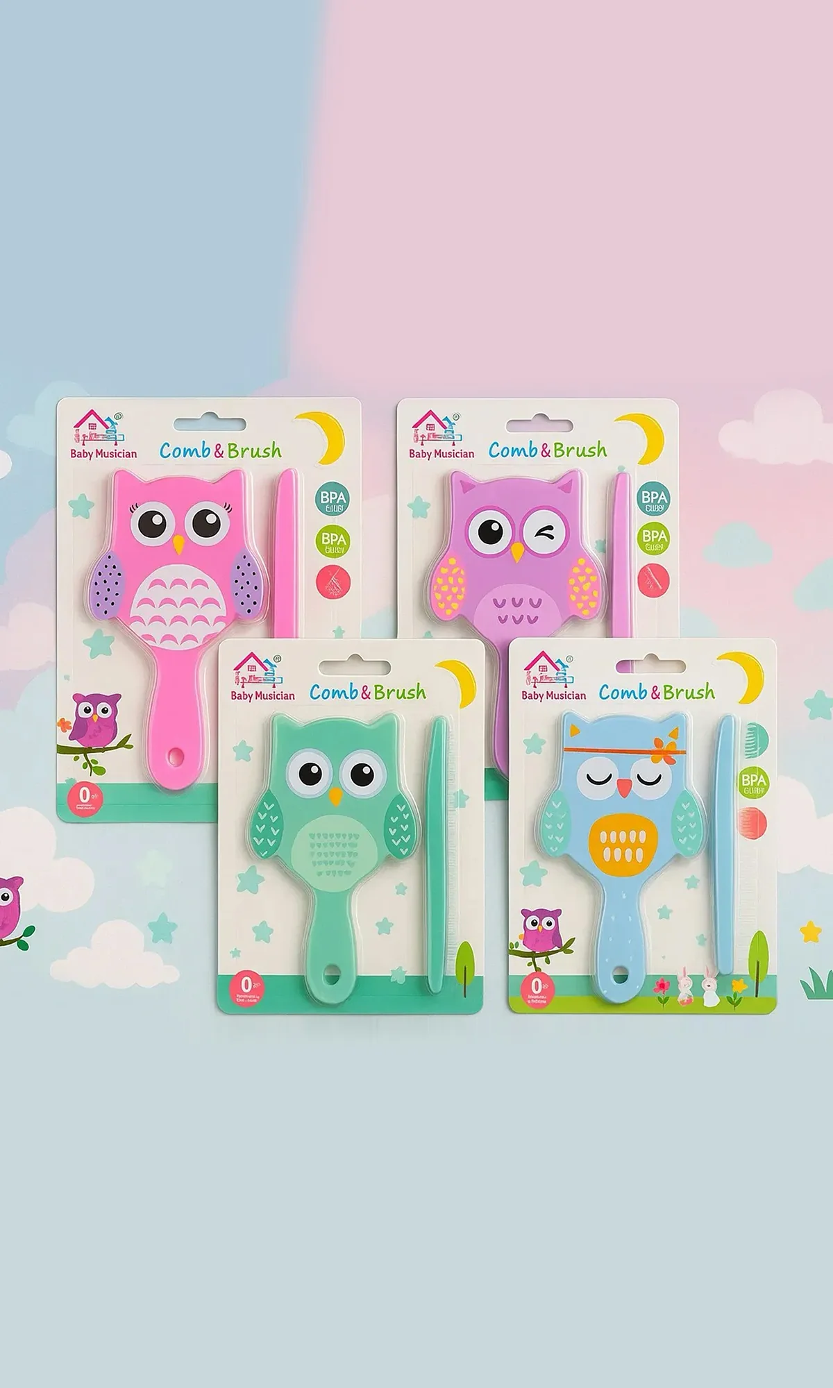 Baby Musician Owl-Themed Comb & Brush Set