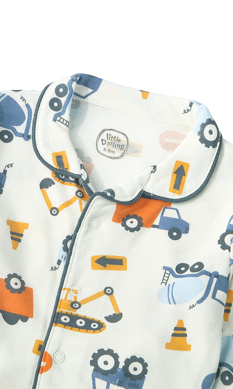 Baby Night Suit White Construction Vehicles Print - Image 2