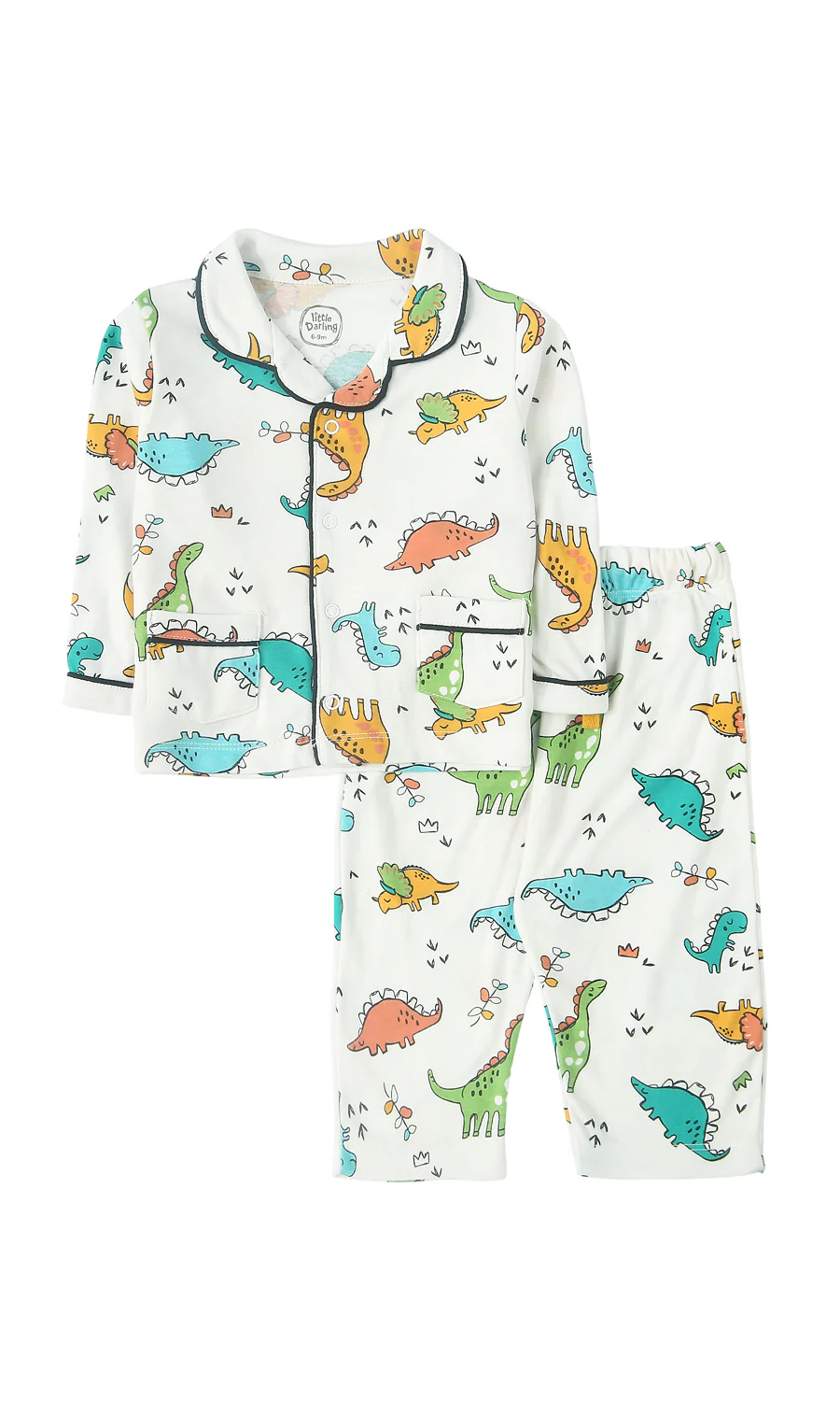 Baby Night Suit White Dinosaur Print