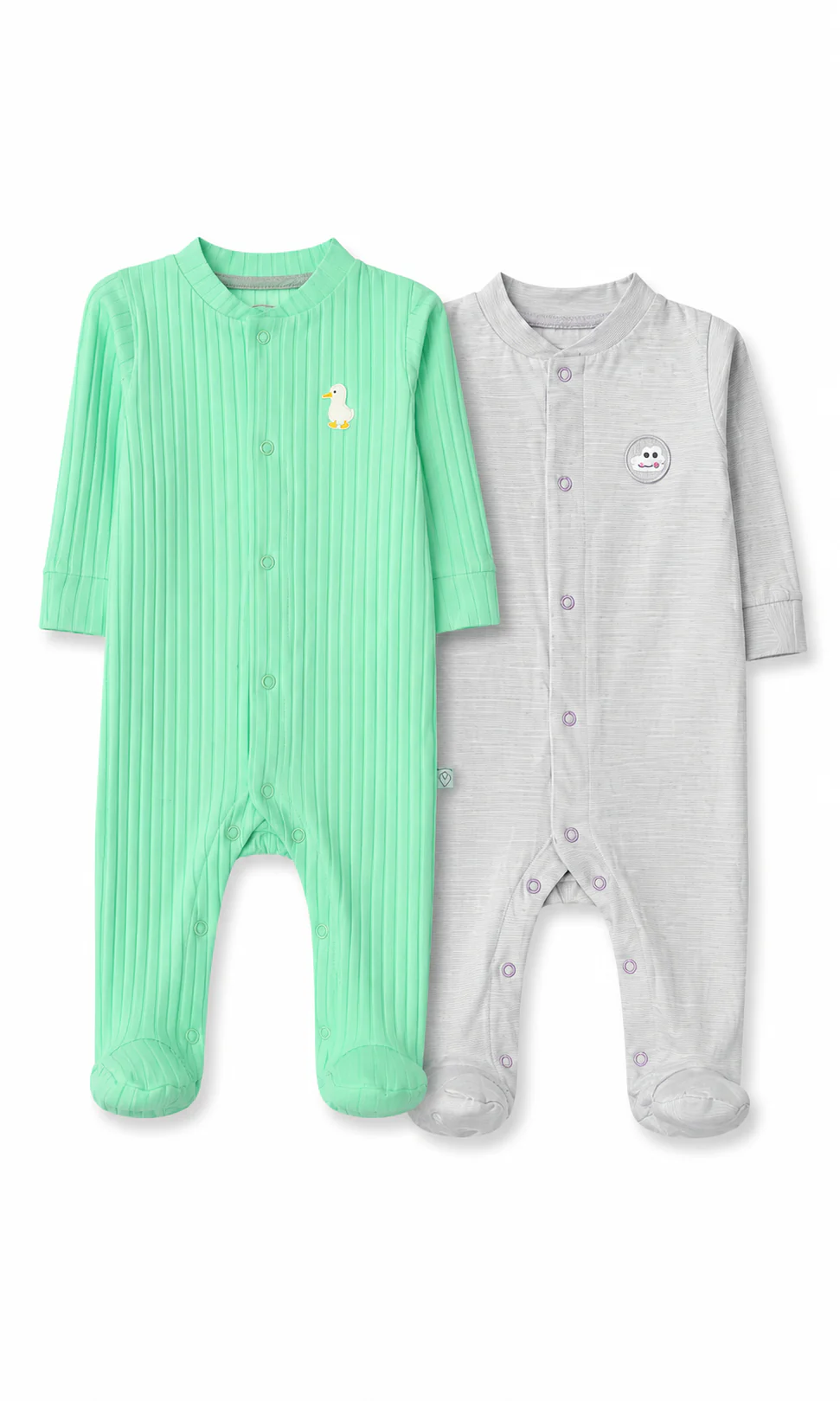 Baby Romper Pack of 2 Grey & Mint Green Solid