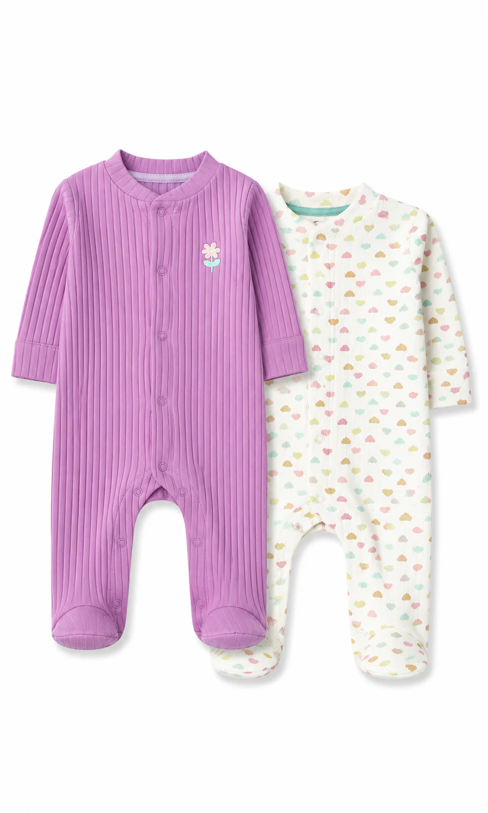 Baby Romper Pack of 2 Purple & White Multicolour Hearts Print