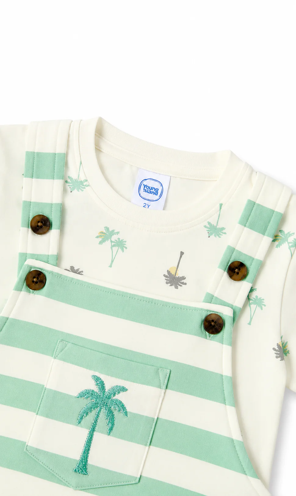 Boys 2 Pcs Suit Mint Green Striped Palm Tree Print - Image 2