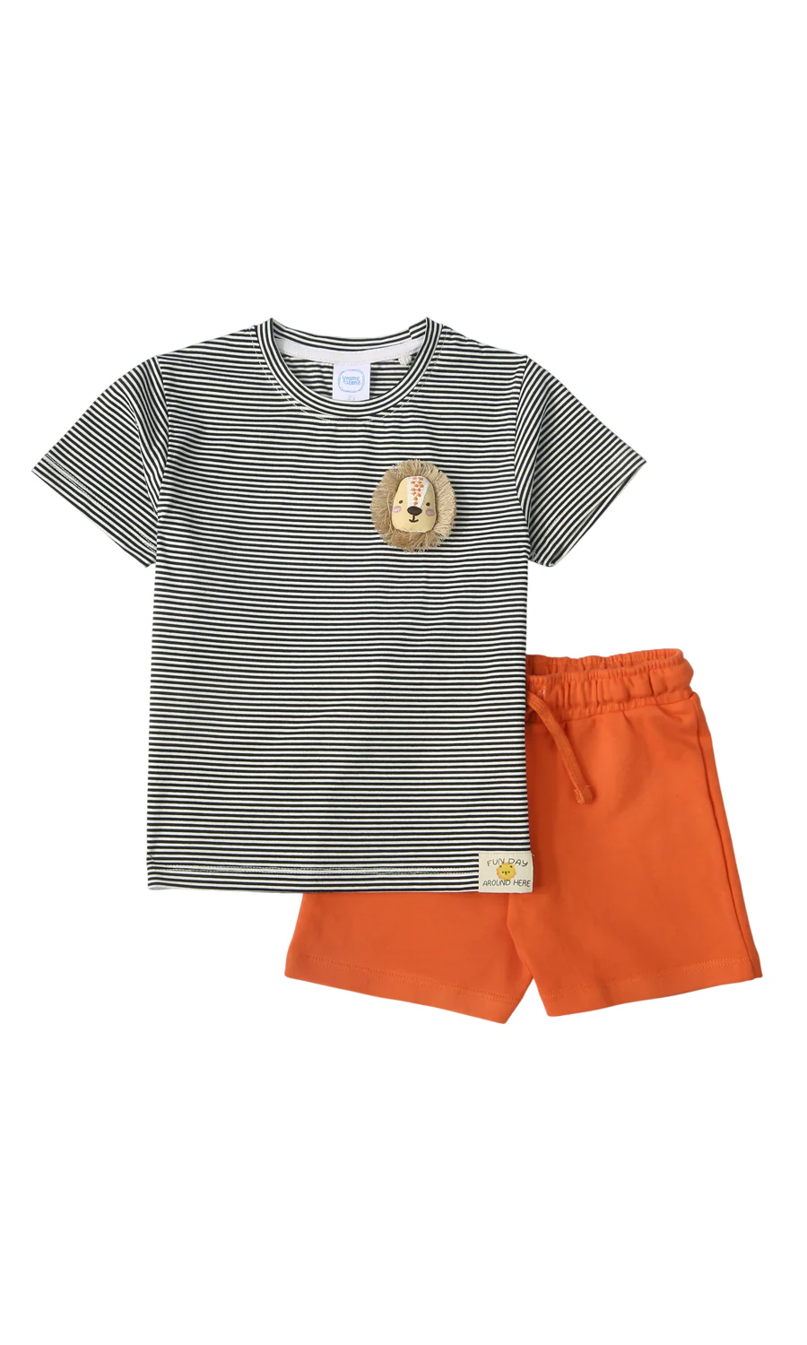Boys 2 Piece Suit Navy Stripe Lion Appliqué Rust Orange