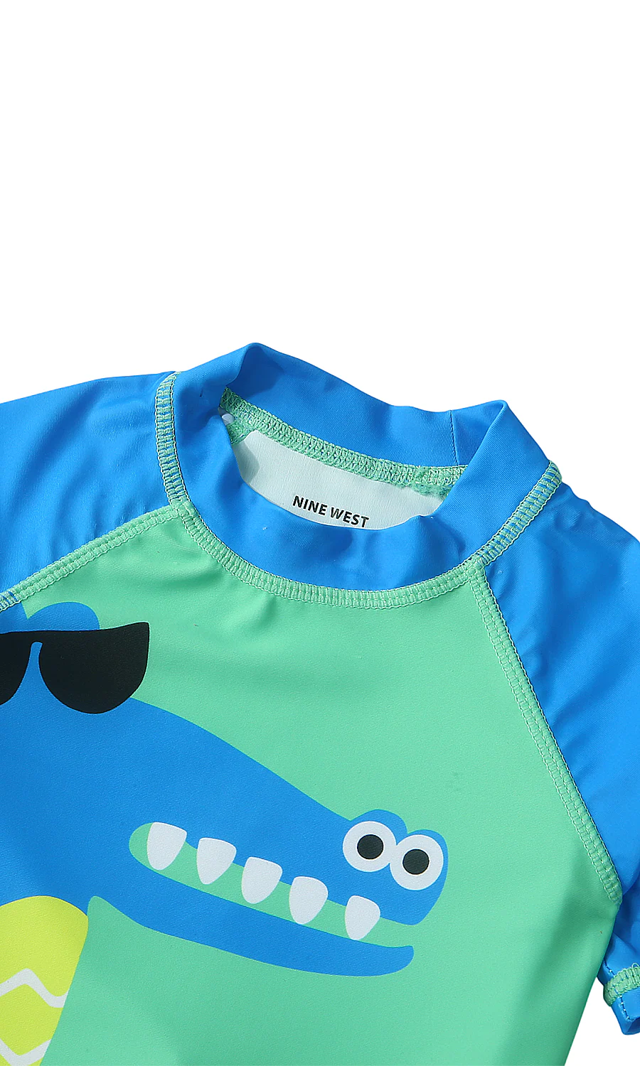 Boys 2 Piece Swimming Suit Green Blue Cool Crocodile Rash Guard Swim Shorts Set - Image 2