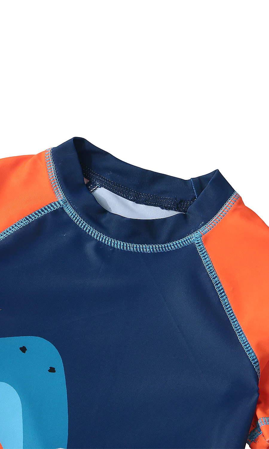 Boys 2 Piece Swimming Suit Navy Orange Hello Shark Rash Guard Swim - Image 2