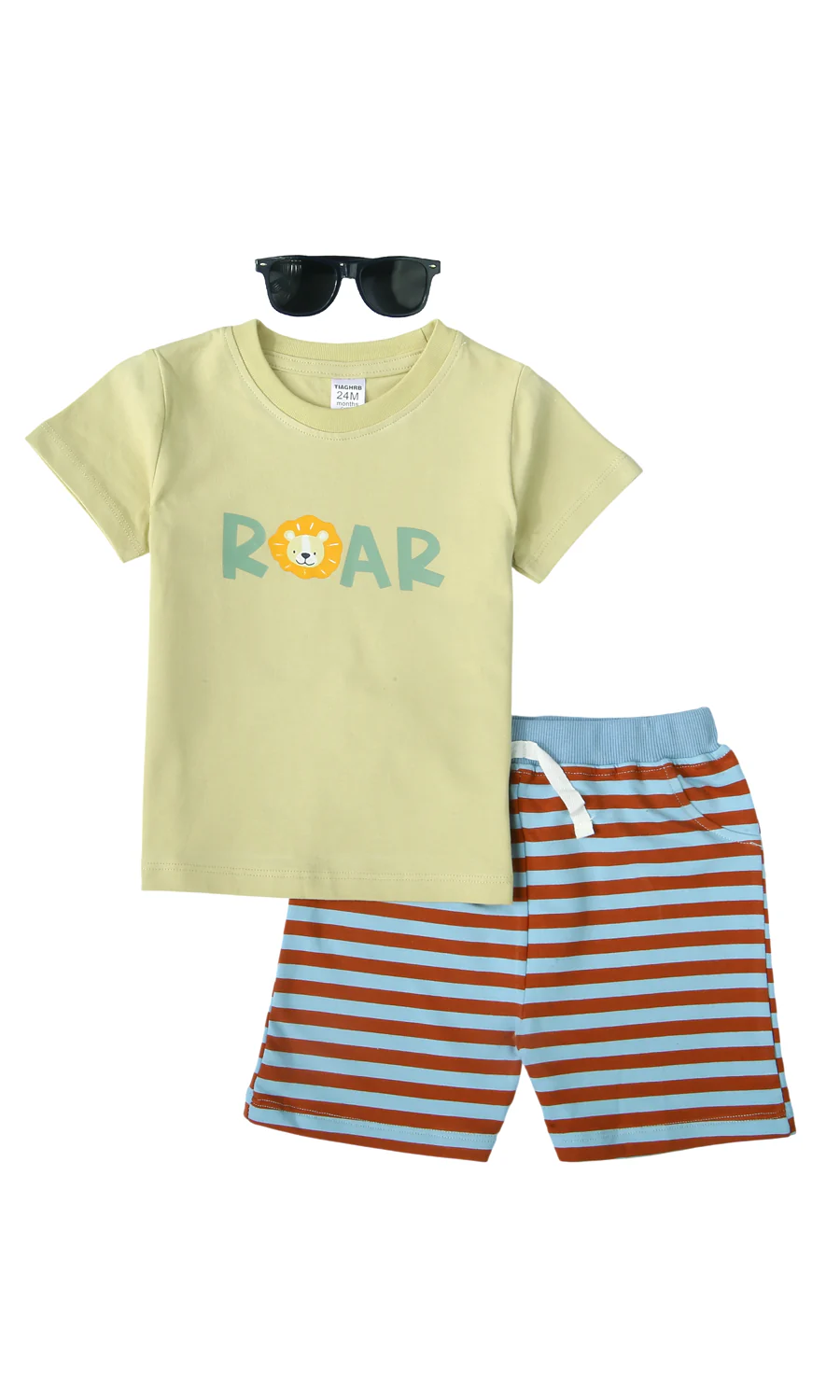 Boys 3 Piece Suit Lime Green Lion Roar Print