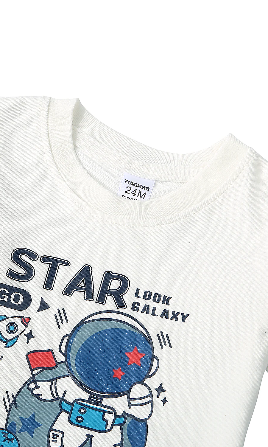 Boys Astronaut Space Graphic T-Shirt & Stripe Shorts Set With Sunglasses White Sky Blue - Image 2