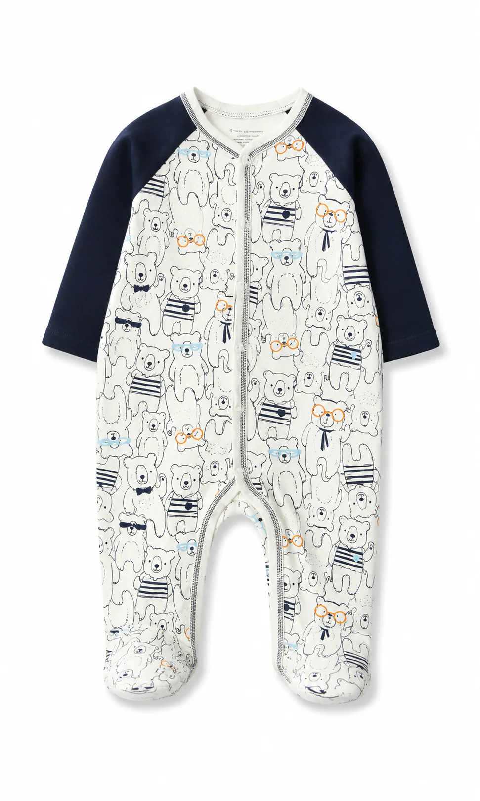 Boys Bear Print Romper White Navy - Image 2