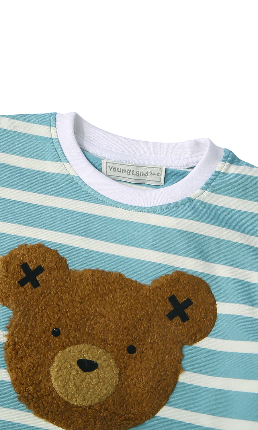 Boys Blue Striped Teddy Bear Appliqué T-Shirt - Image 2