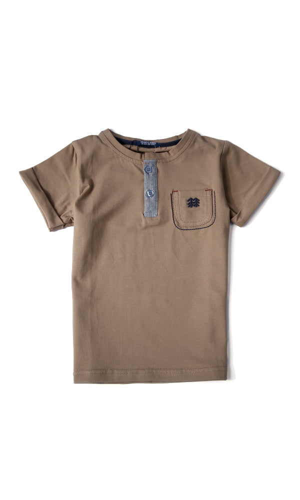 Boys Brown Henley Pocket T-Shirt