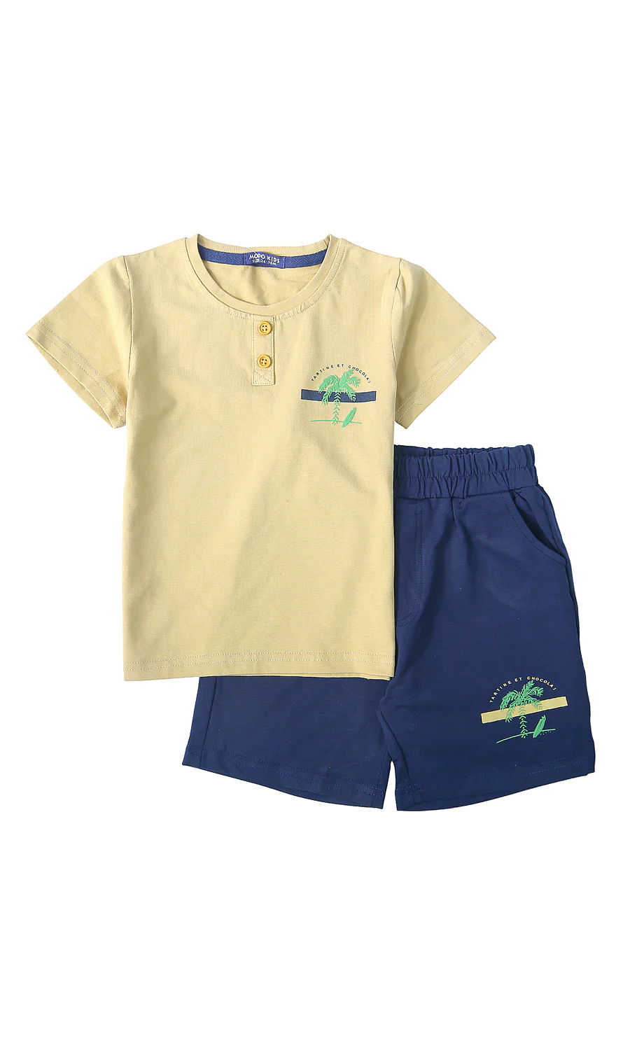 Boys Brown & Navy Blue Chameleon Graphic 2-Pcs Summer Suit