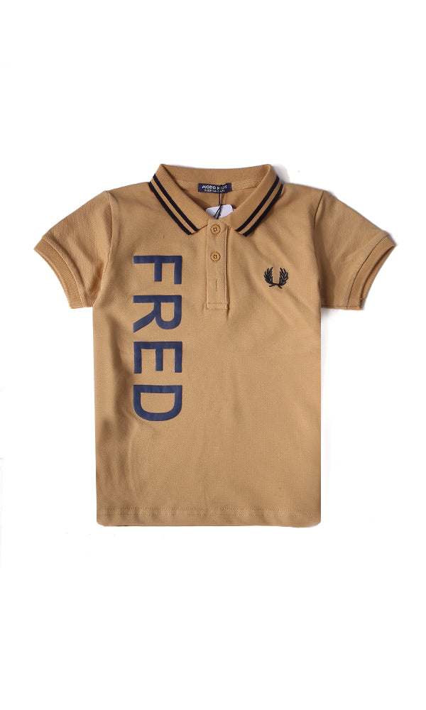 Boys Camel Brown Tipped Polo T-Shirt