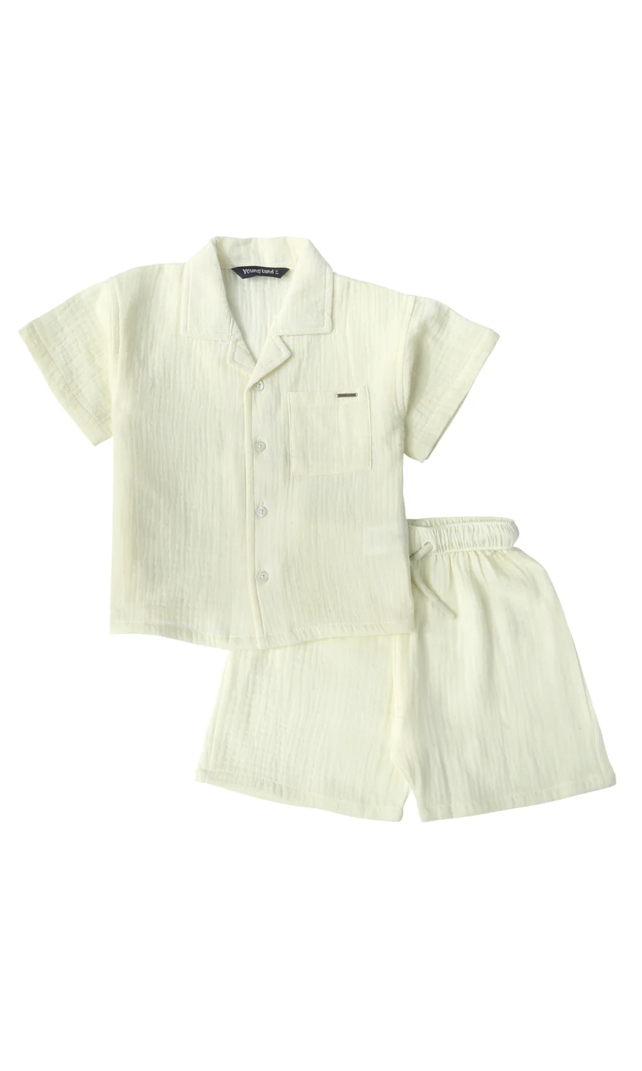 Boys Cotton Crinkle 2 Pcs Suit Cream