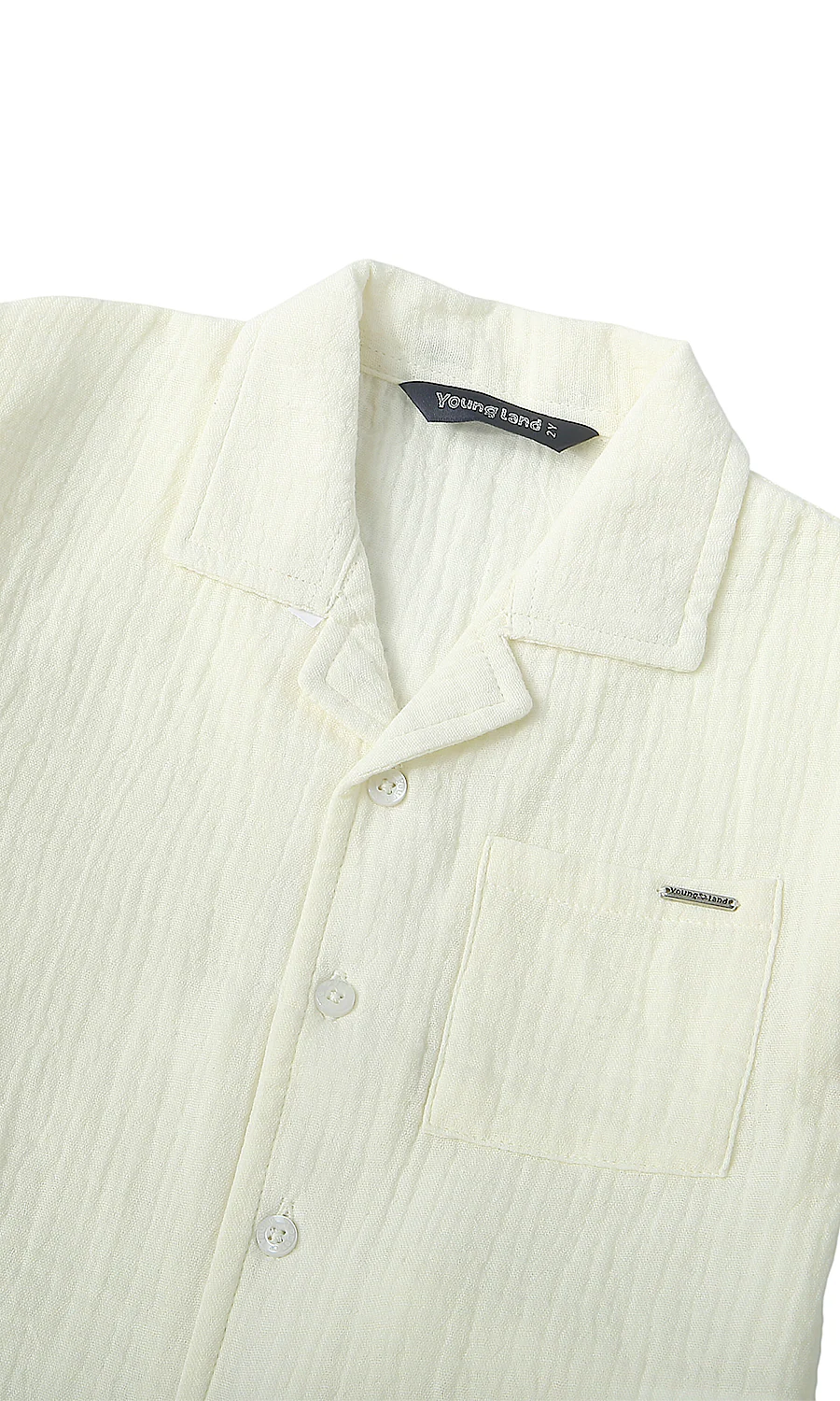 Boys Cotton Crinkle 2 Pcs Suit Cream - Image 2