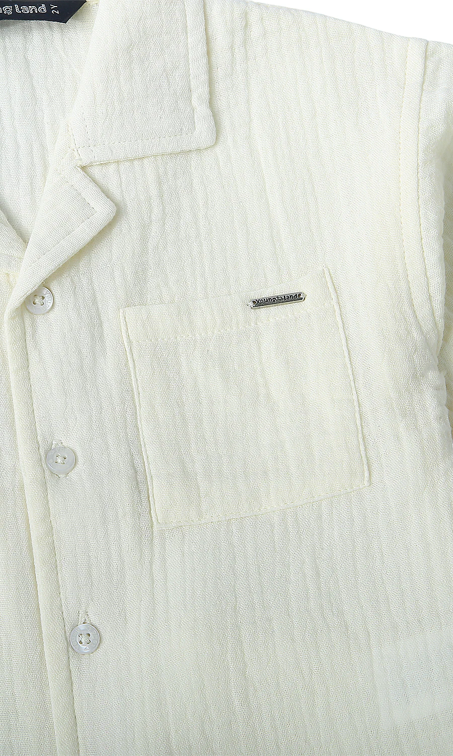 Boys Cotton Crinkle 2 Pcs Suit Cream - Image 3