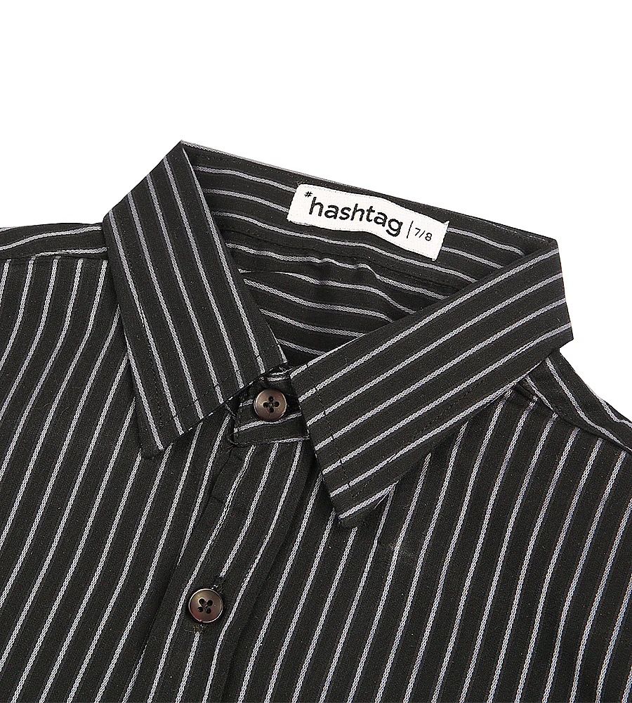 Boys Cotton Stripe Shirt - Black - Image 2