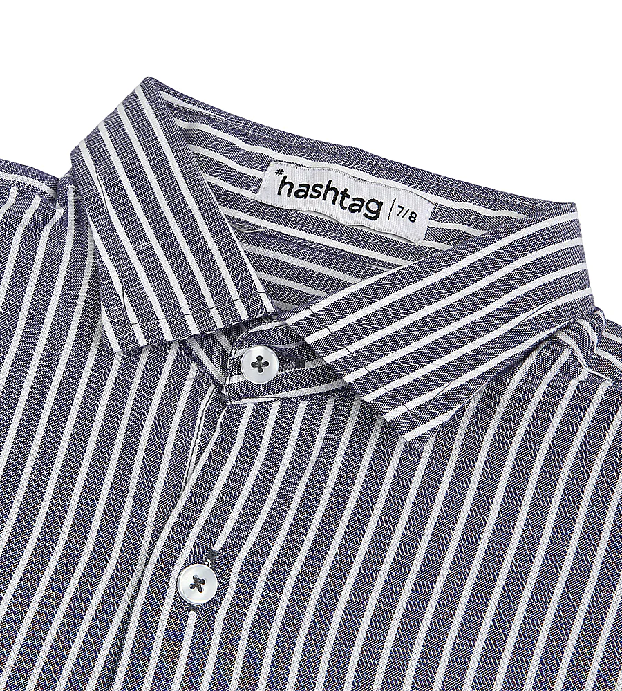 Boys Cotton Stripe Shirt - Blue - Image 2