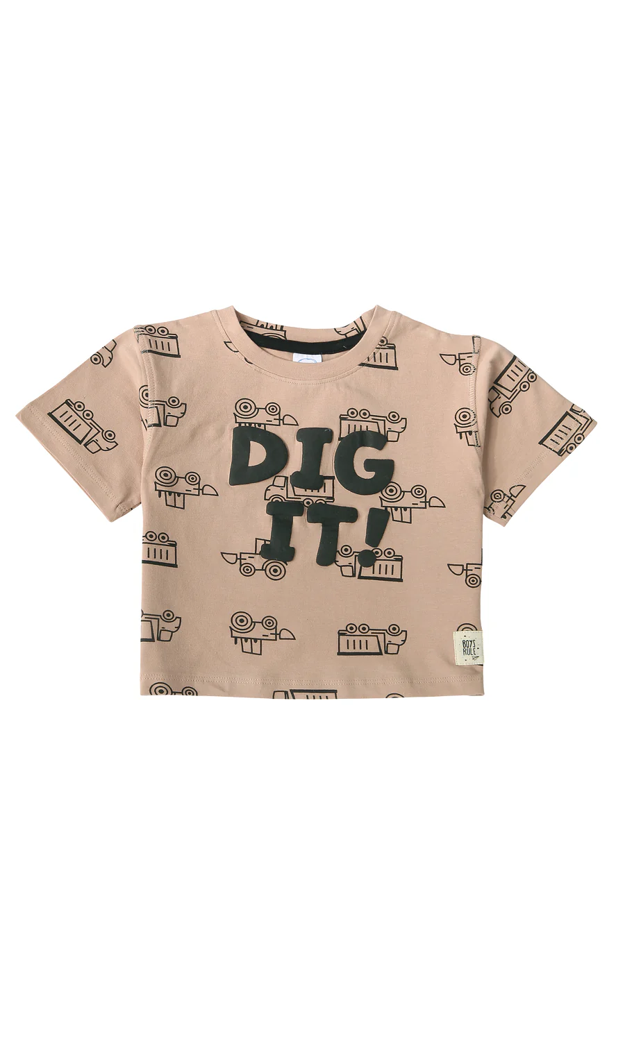Boys Cotton T-Shirt Beige Digger Truck Print