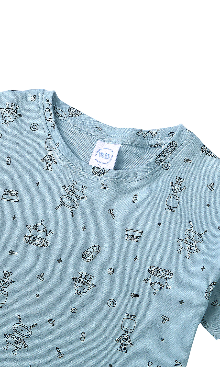 Boys Cotton T-Shirt Blue Robot Print - Image 2