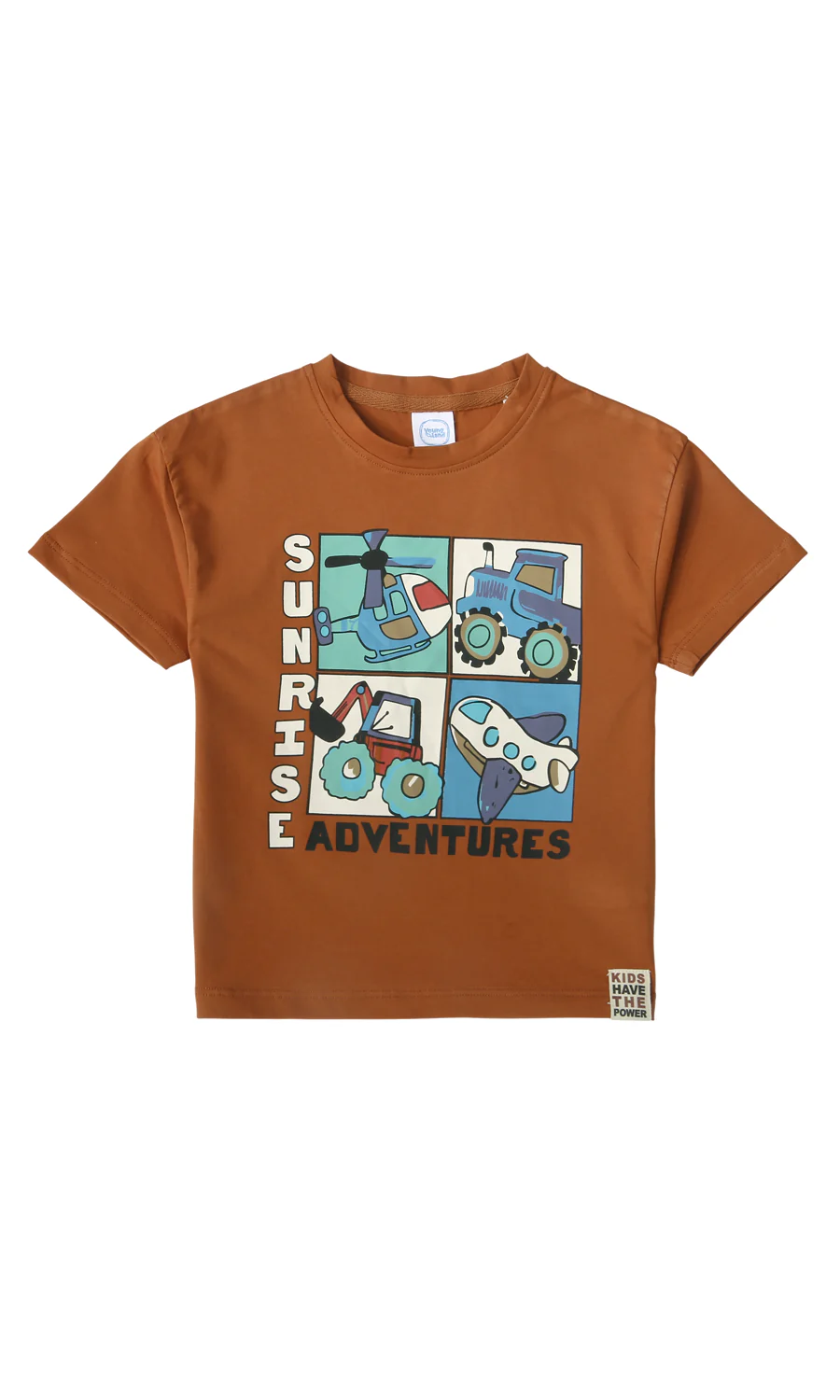 Boys Cotton T-Shirt Brown Vehicles Print