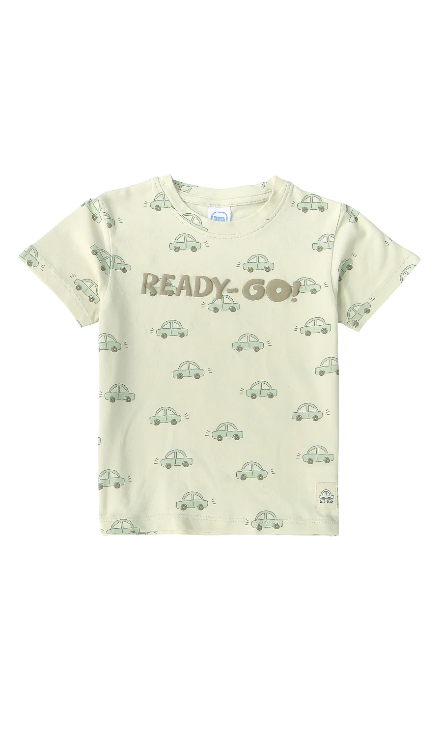 Boys Cotton T-Shirt Cream Cars Print