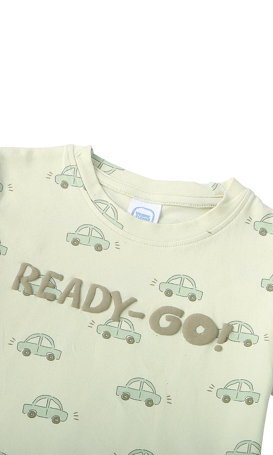 Boys Cotton T-Shirt Cream Cars Print - Image 2