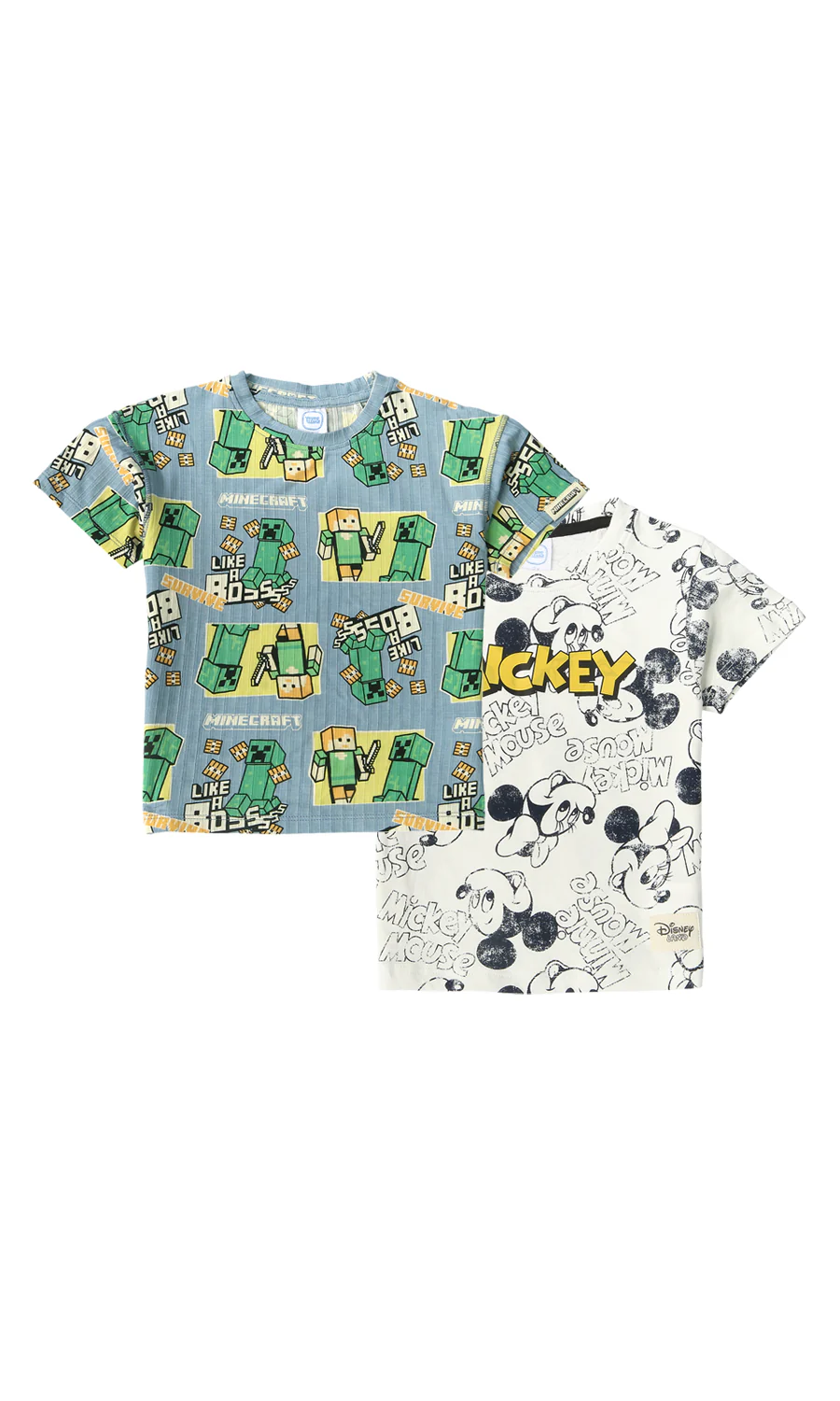 Boys Cotton T-Shirt Minecraft & Mickey Mouse Pack of 2