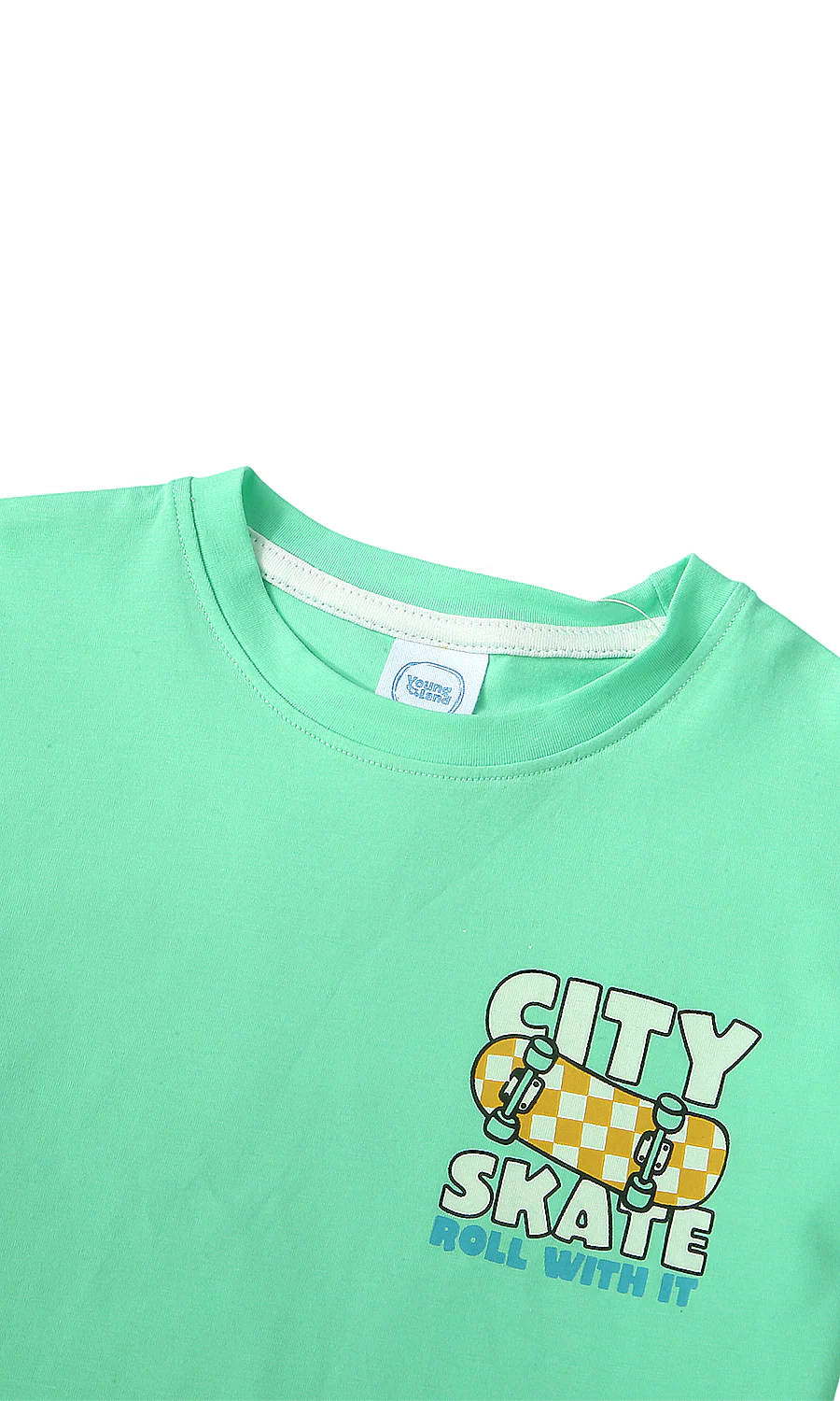 Boys Cotton T-Shirt Mint Green City Skate Print - Image 2