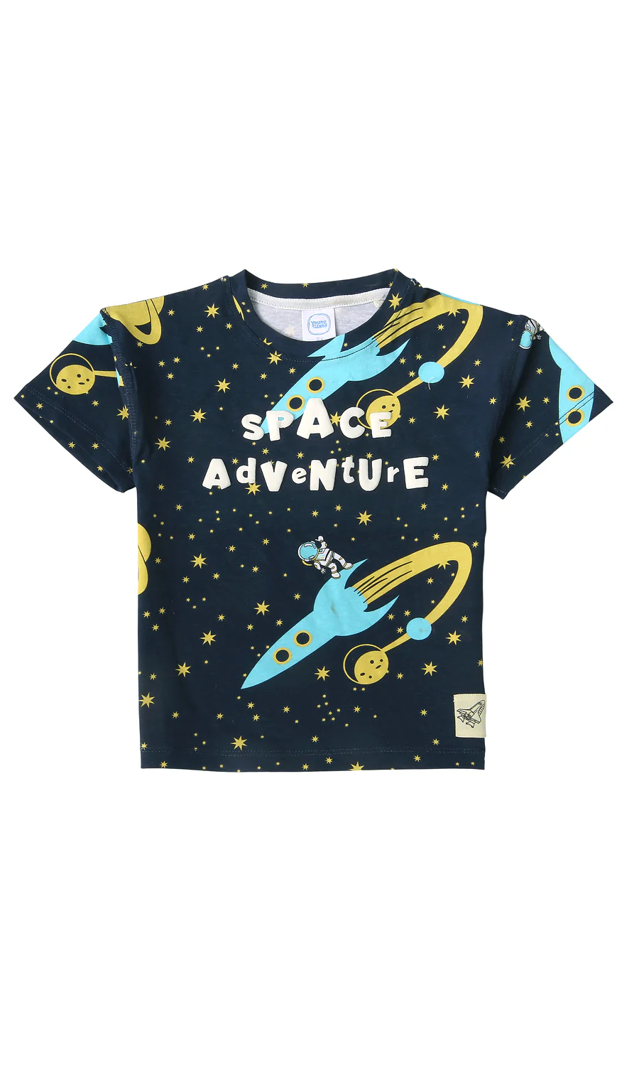 Boys Cotton T-Shirt Navy Space Adventure Print