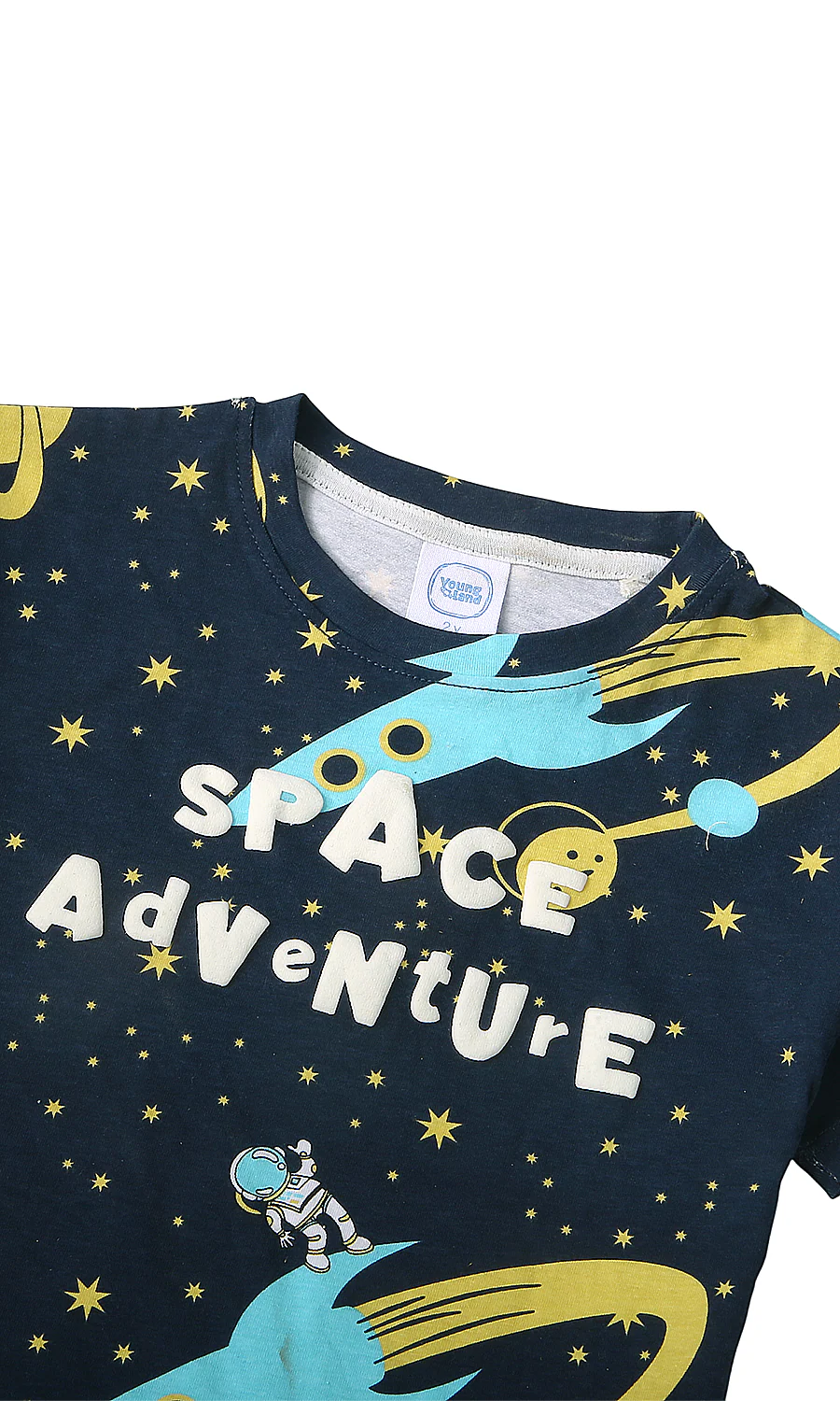 Boys Cotton T-Shirt Navy Space Adventure Print - Image 2
