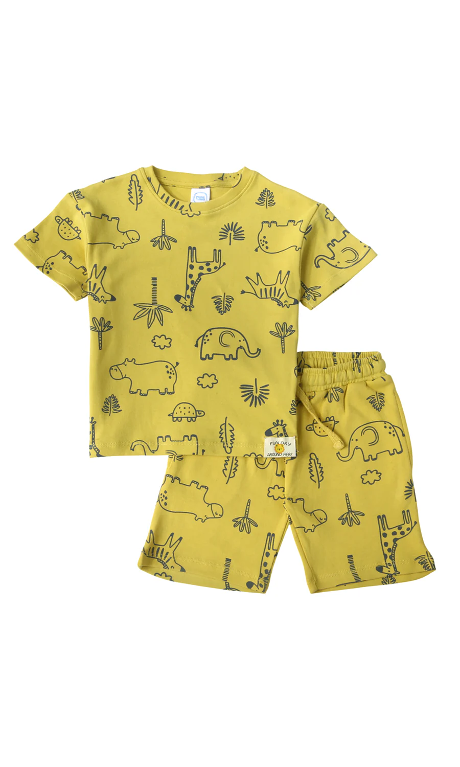 Boys Cotton T-Shirt & Shorts Set Yellow Safari Animal Print