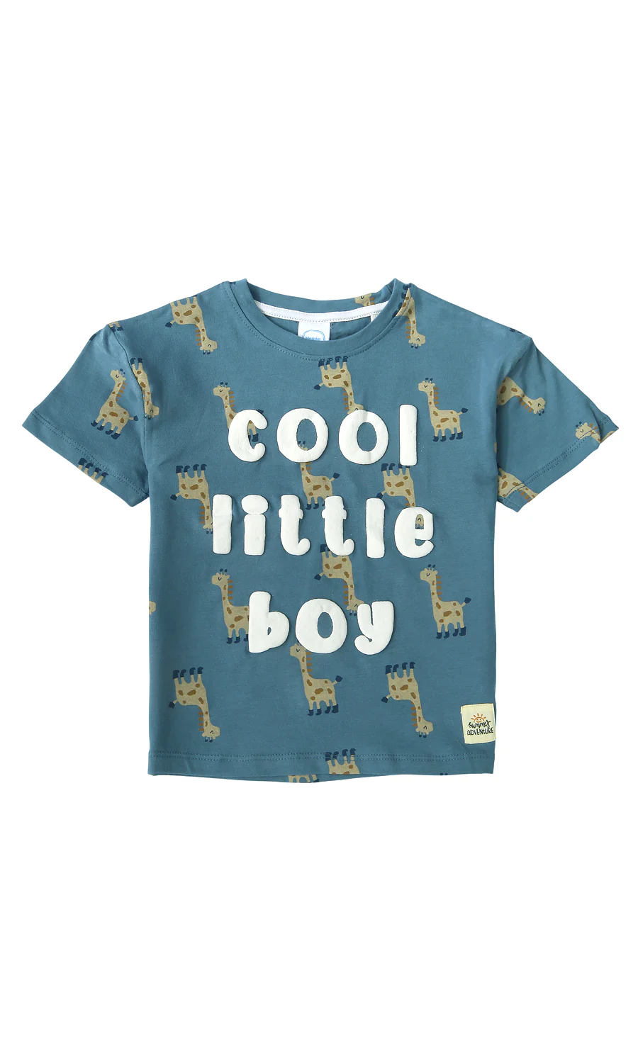 Boys Cotton T-Shirt Teal Giraffe Print