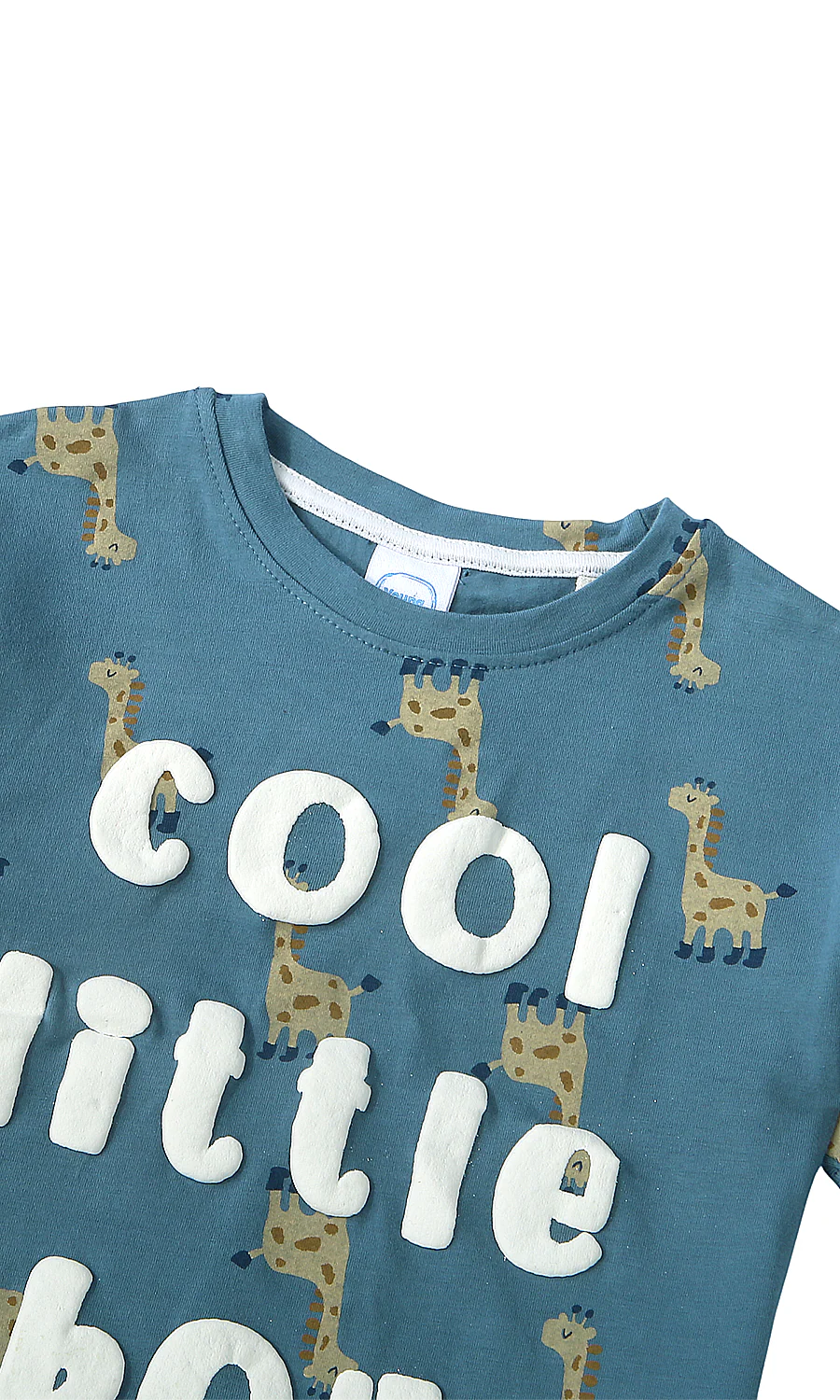 Boys Cotton T-Shirt Teal Giraffe Print - Image 2