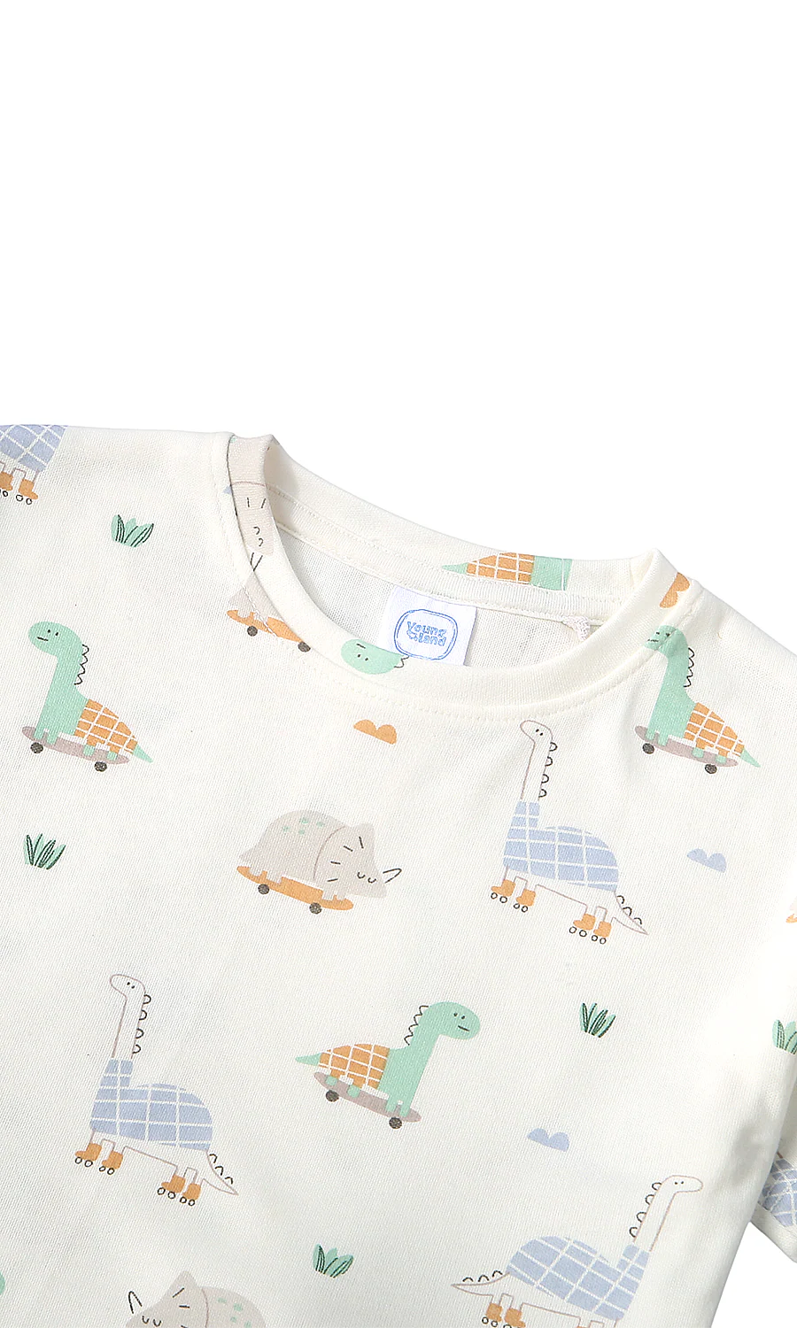 Boys Cream Dinosaur Print T-Shirt & Striped Shorts Set - Image 2