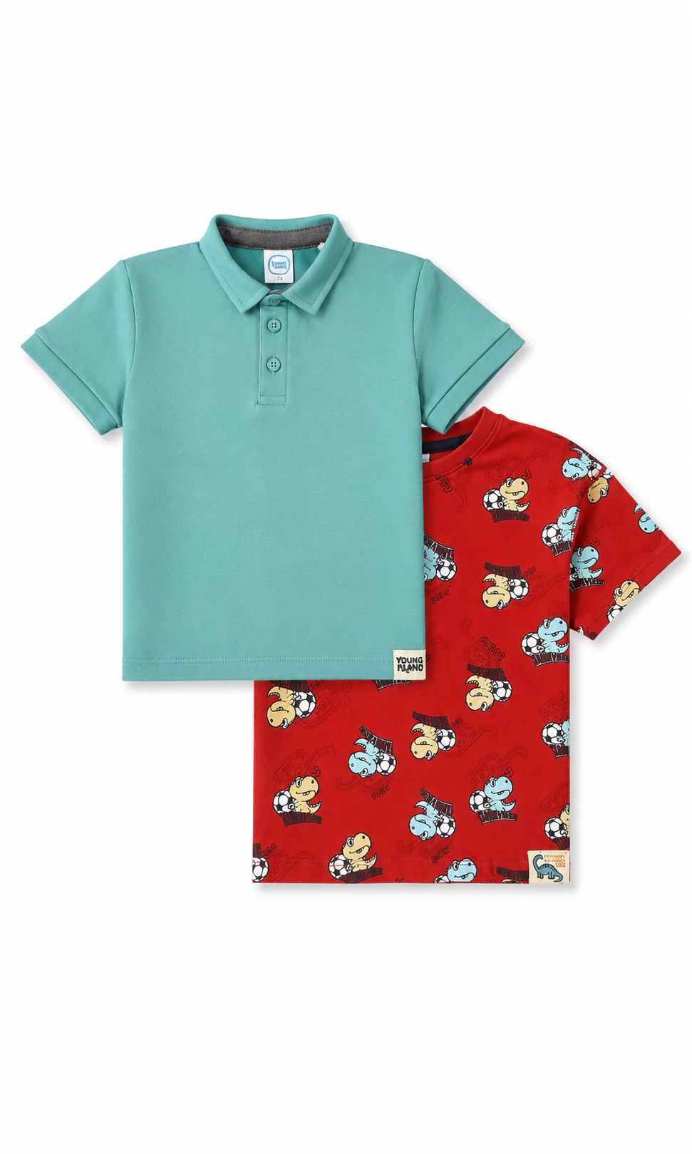 Boys Dino Print T-Shirt Pack of 2 Teal & Red