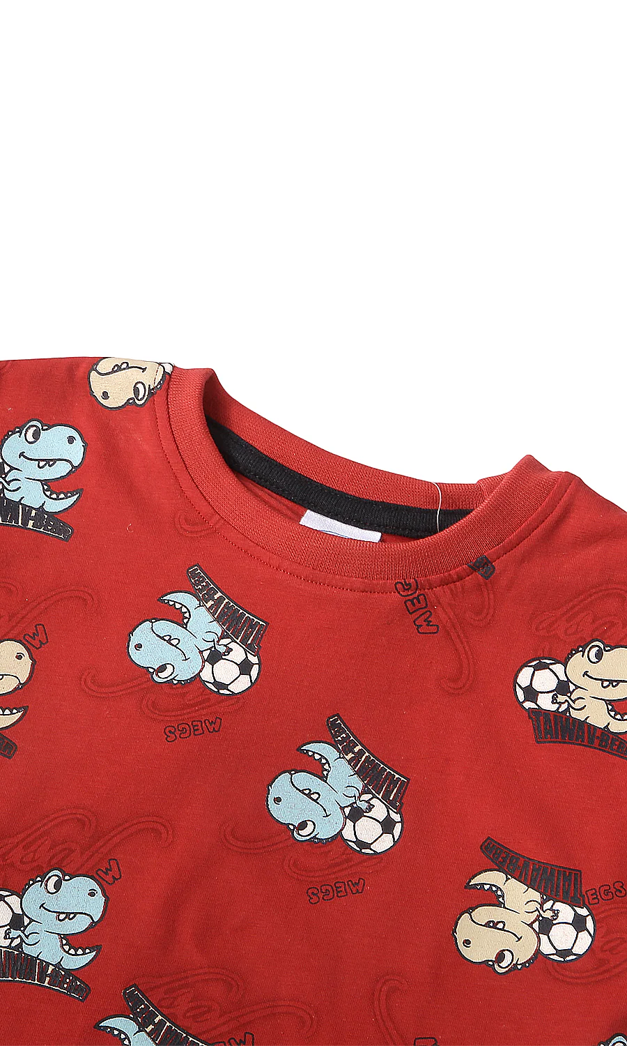 Boys Dinosaur Football Print T-Shirt Red - Image 2