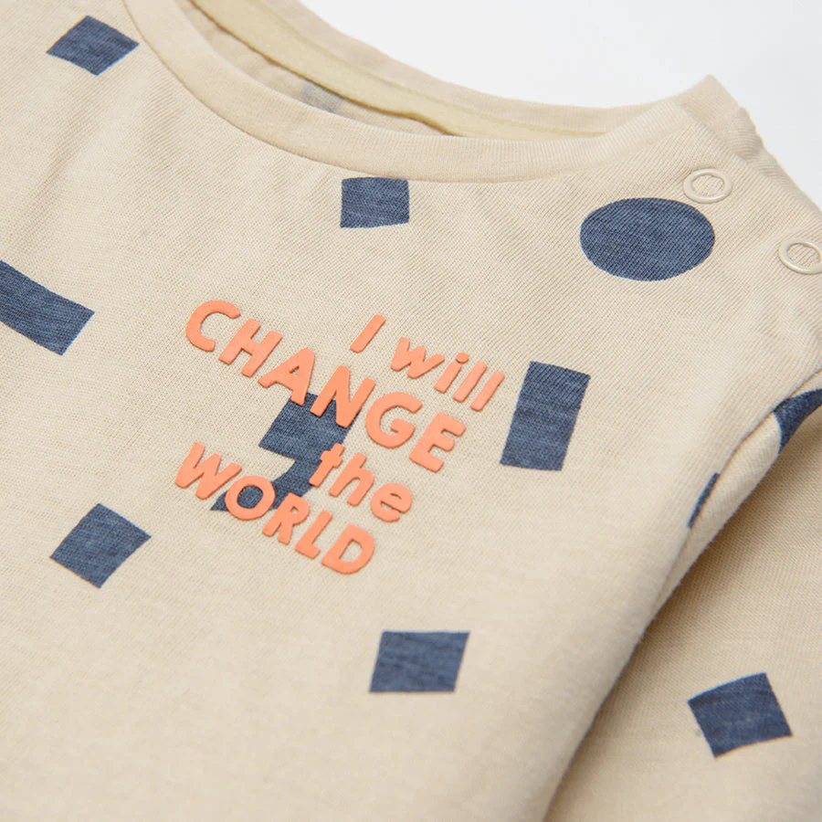 Boy's Long sleeve shirt ecru, I will change the world CC CCB2400257 - Image 2