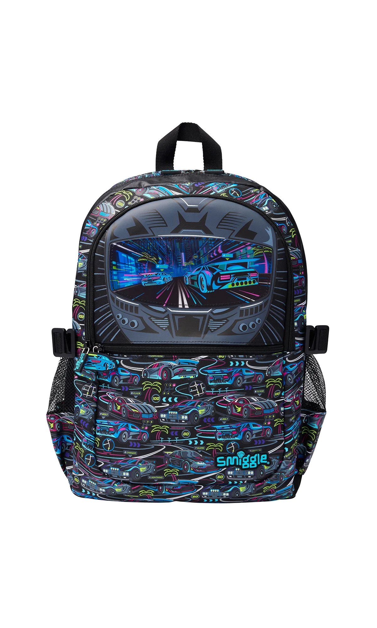 School Bag Neon Racing Car 3D Black