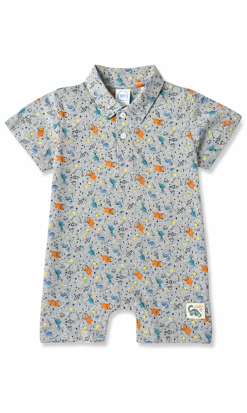 Boys Romper Grey Space Dinosaur Print