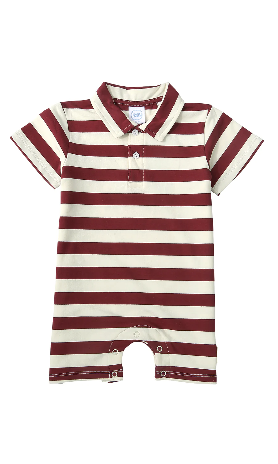 Boys Romper Maroon Cream Horizontal Stripe
