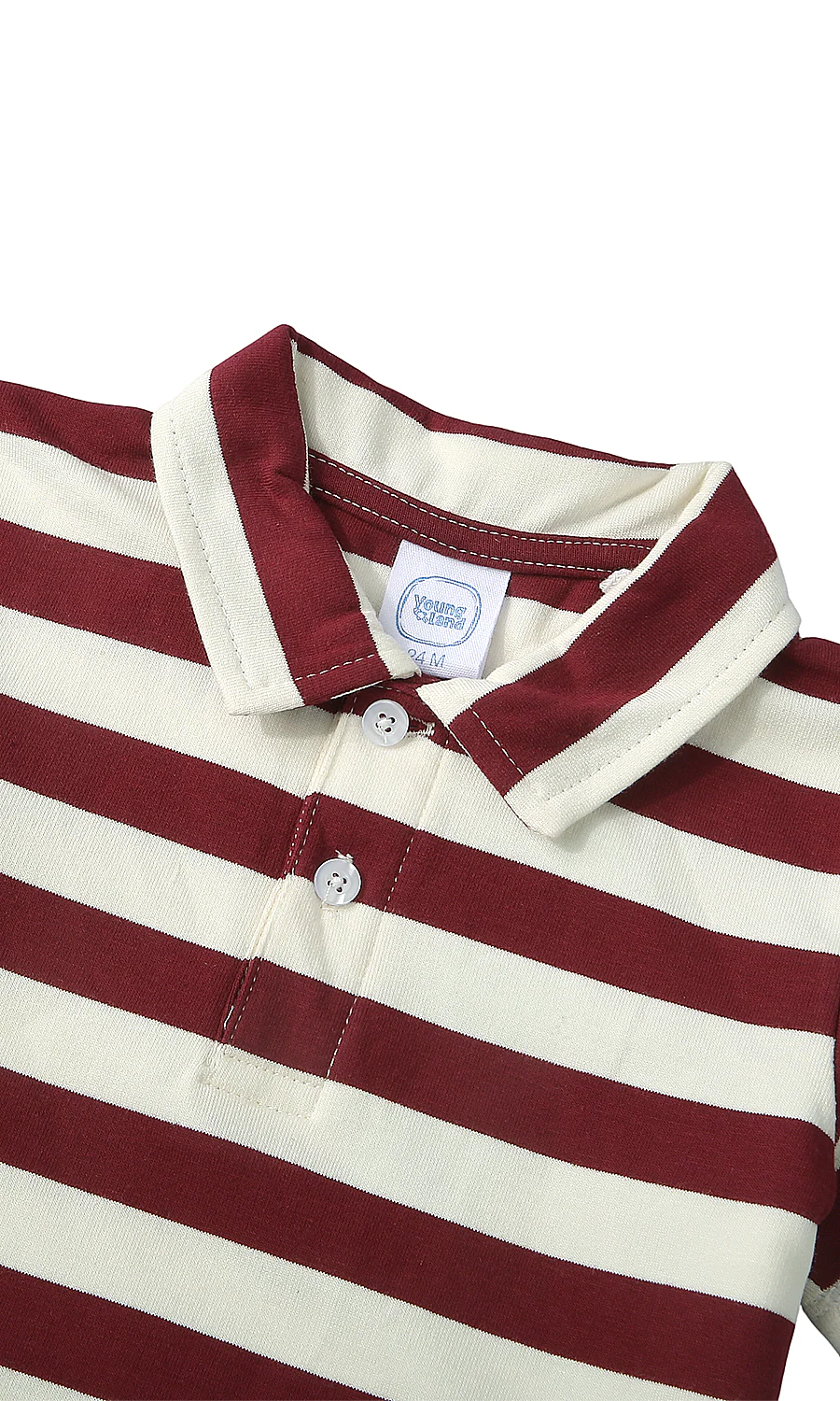 Boys Romper Maroon Cream Horizontal Stripe - Image 2
