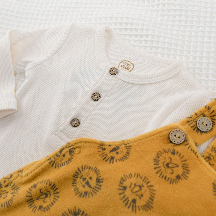 Boy's Set Bodysuit with Long Sleeves Dangri Organic Cotton Ecru Yellow CC CNB2500672 00 - Image 4