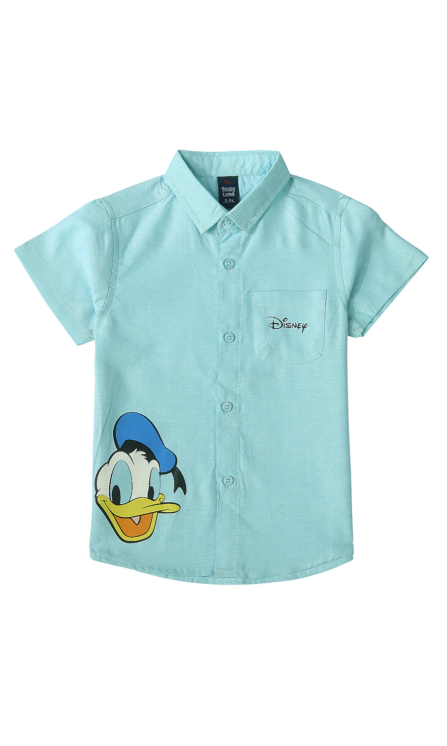 Boys Shirt Teal Blue Donald Duck Disney Graphic Short Sleeve Button Up