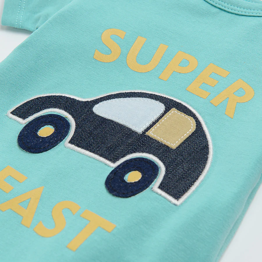 Boys short sleeve bodysuit, turquoise CC CCB2400249 - Image 2