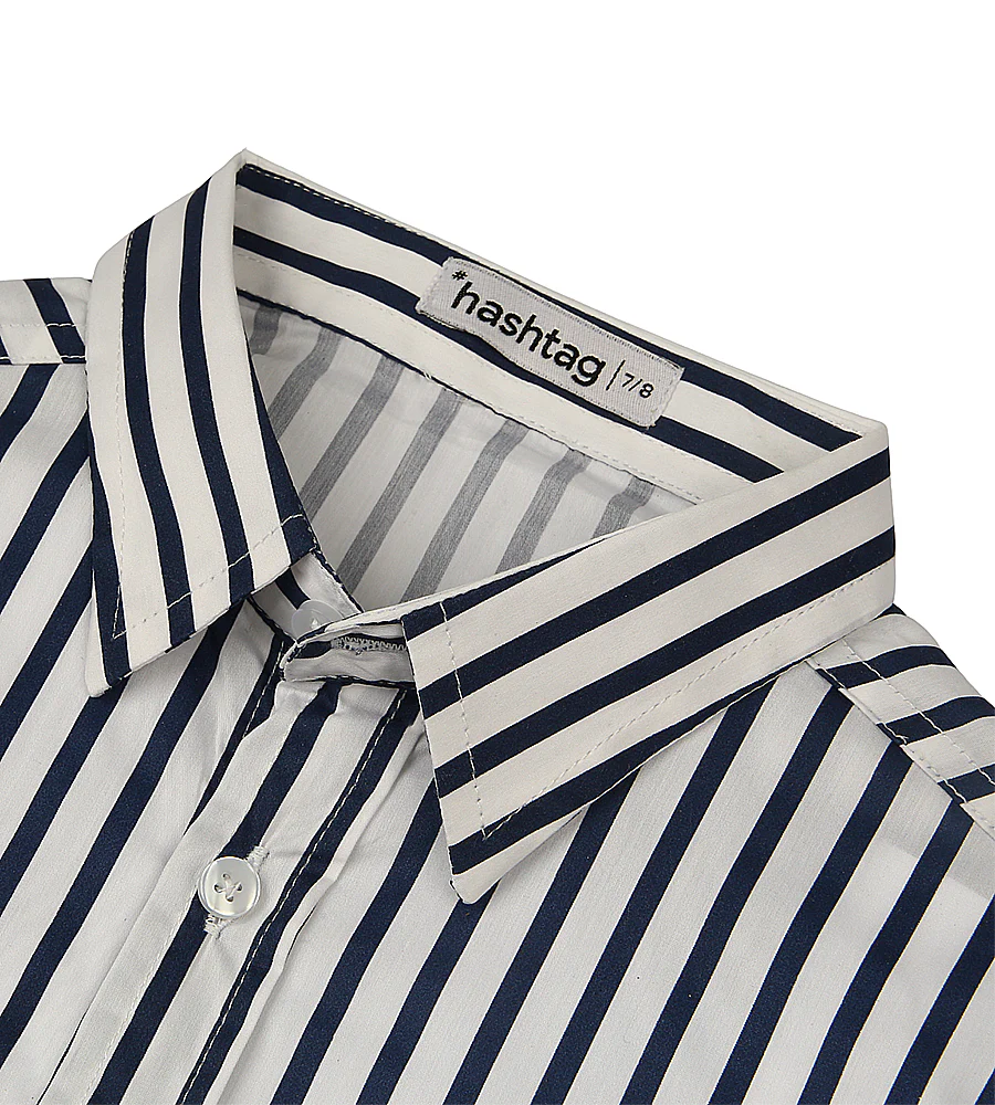 Boys Striped Formal Shirt - White & Navy Blue - Image 2
